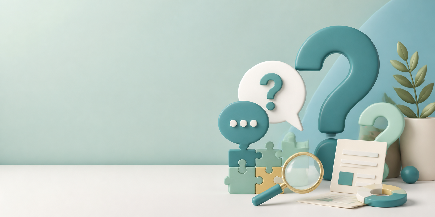 Creative inquisitive question-themed illustration for Bright Minds FAQs